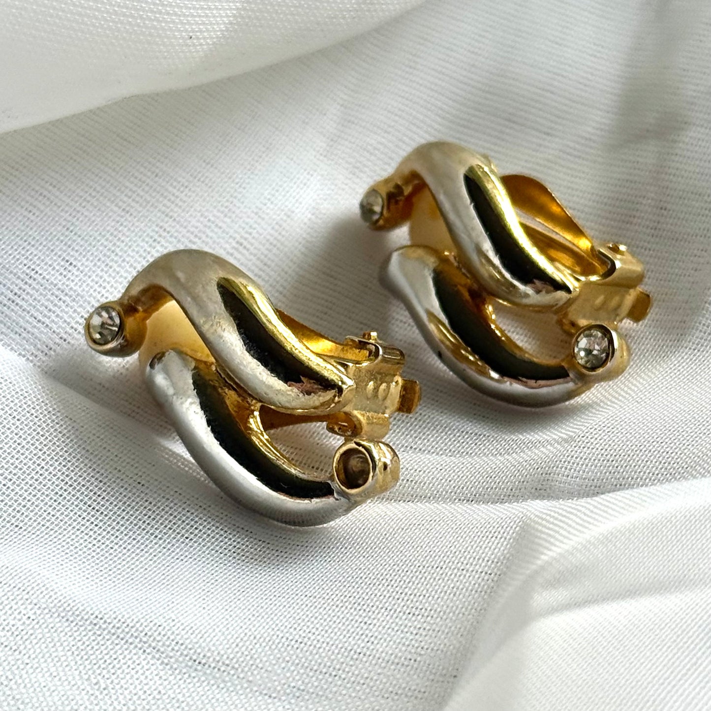 Vintage Sliver Toned & Faux Diamond Earrings