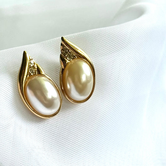 Secondhand Faux Pearl & Gold Toned Earrings