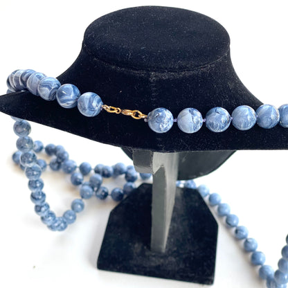 Marbled Blue Beaded Vintage Necklace