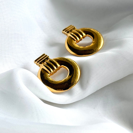 Secondhand Gold Toned Faux Door Knocker Style Earrings