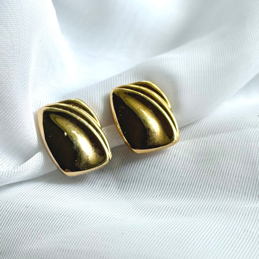 Vintage Rectangle Gold Toned Earrings