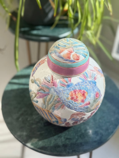 Vintage Pastel Fish Ginger Jar