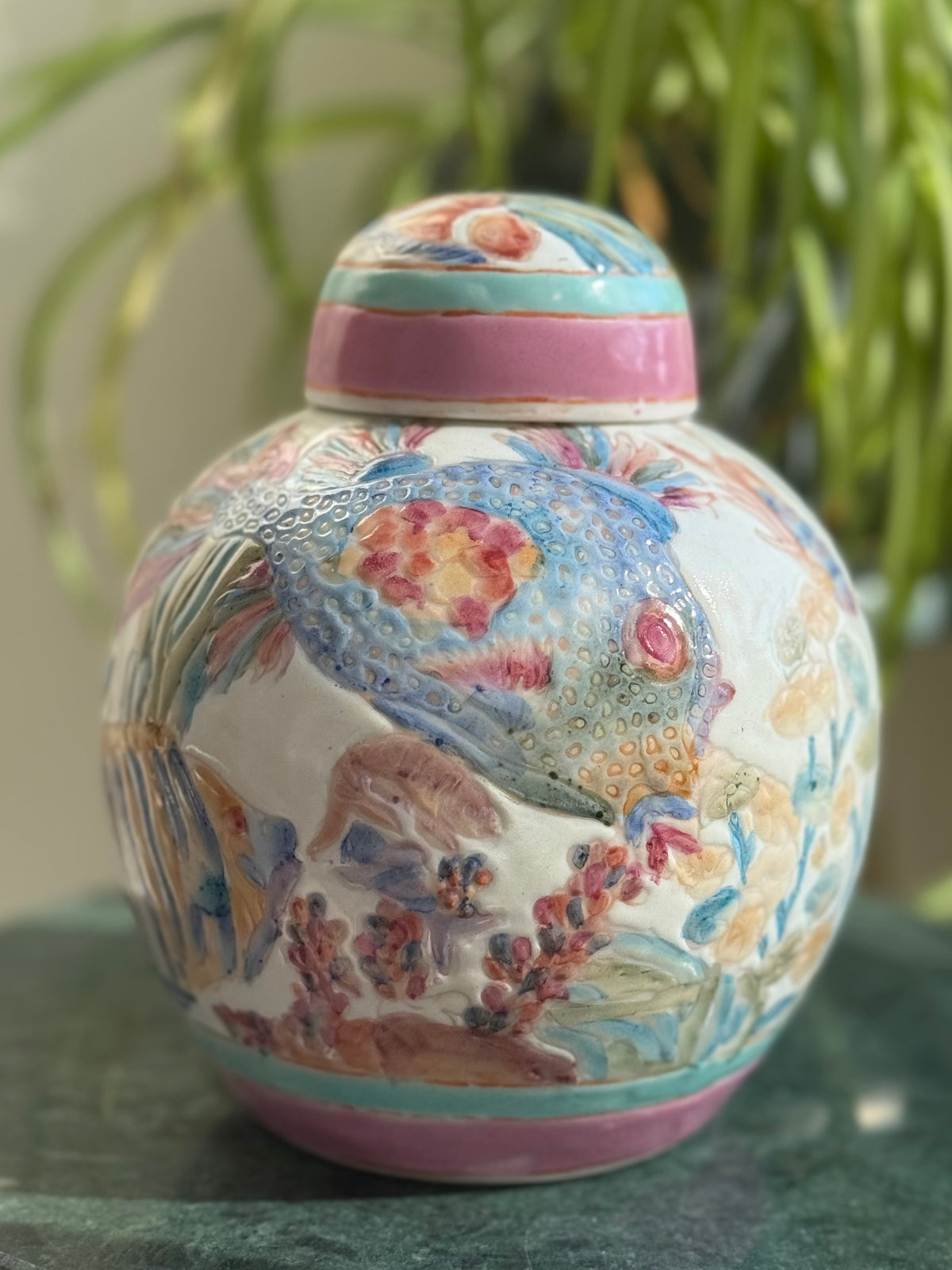 Vintage Pastel Fish Ginger Jar