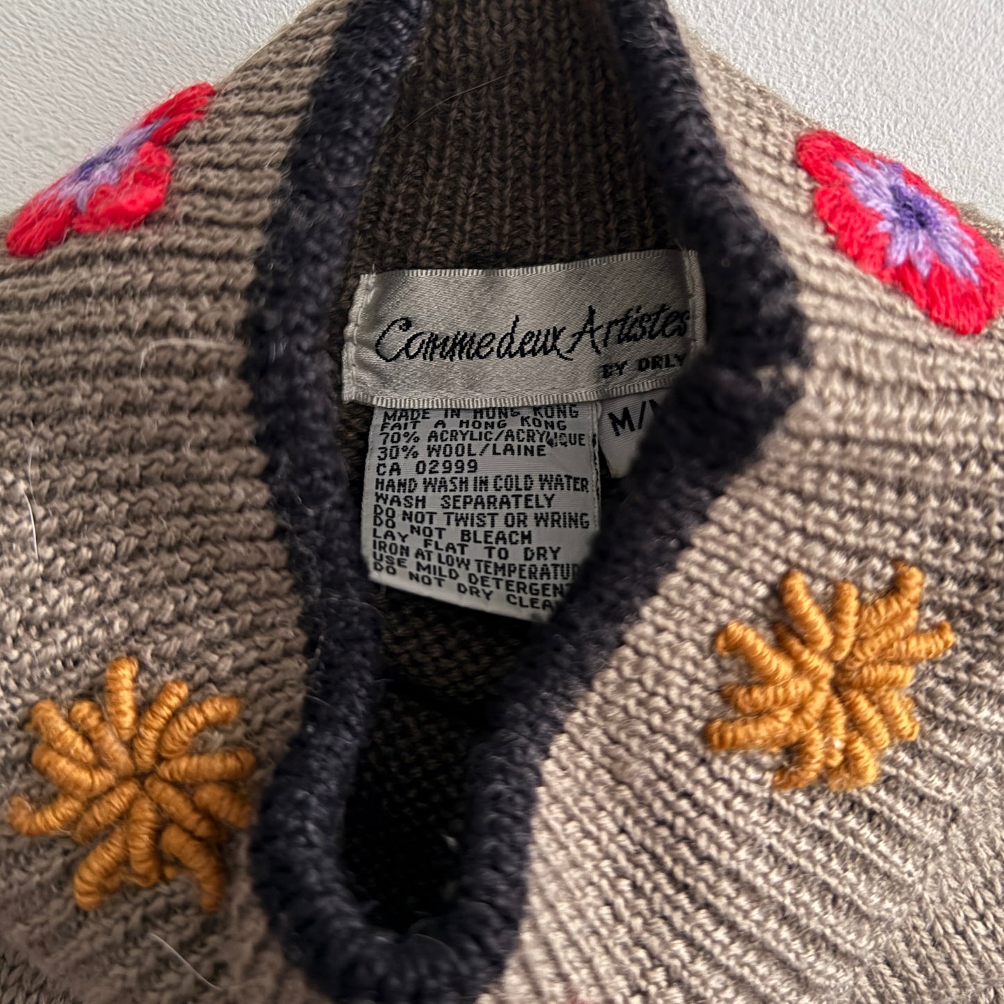 Vintage Comme deux Artistes Floral Wool Blend Sweater