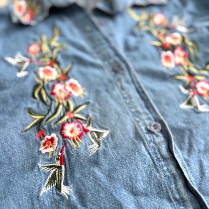 Vintage Passion - I, Denim Floral Button Down Shirt