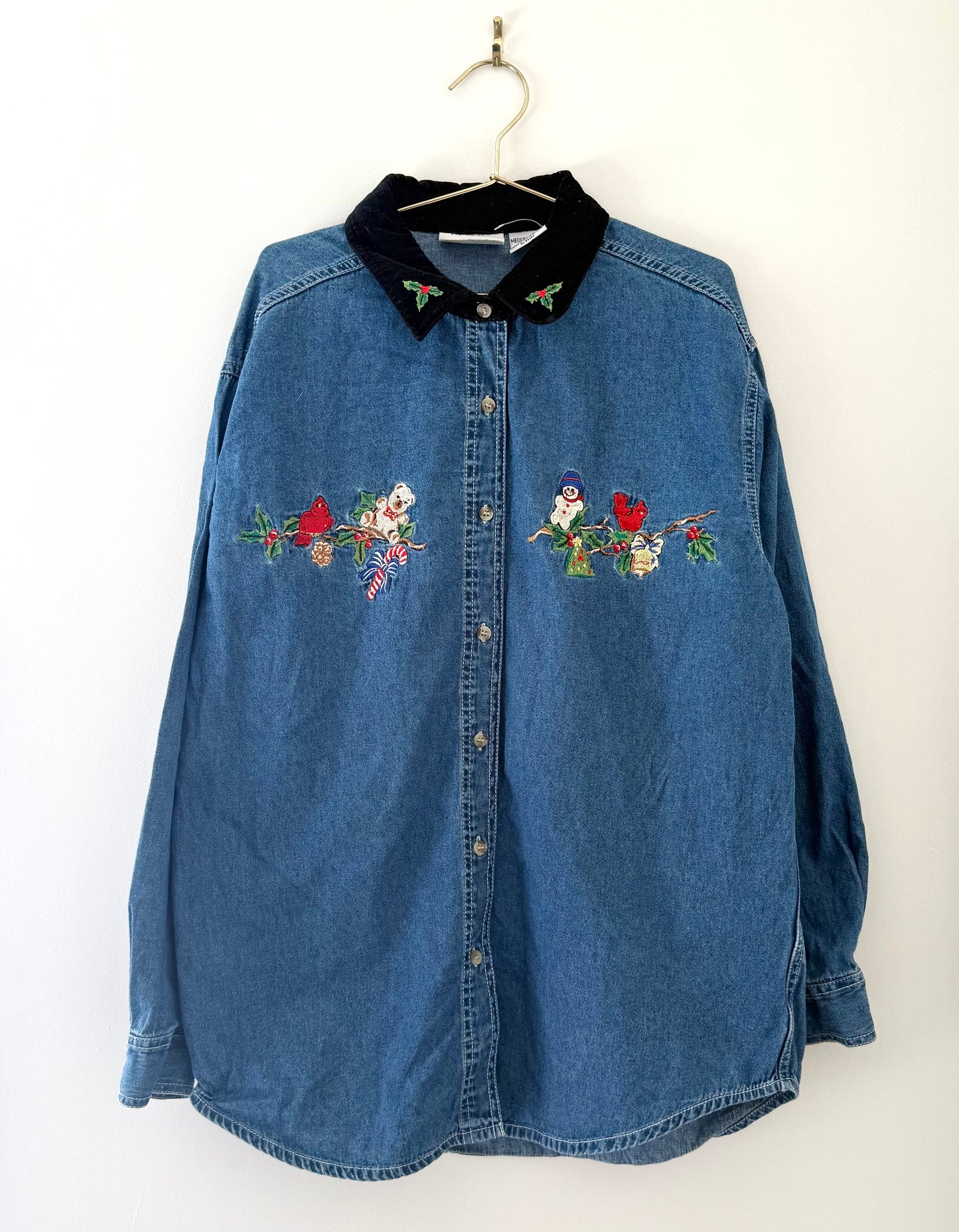 Vintage Basic Editions, Holiday Denim Button Up Shirt