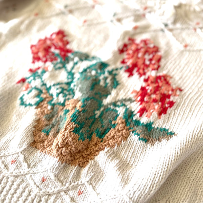 Close-up of embroidered fabric with floral patterns on a white background