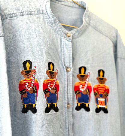 Vintage Christmas Bears Button Up Shirt