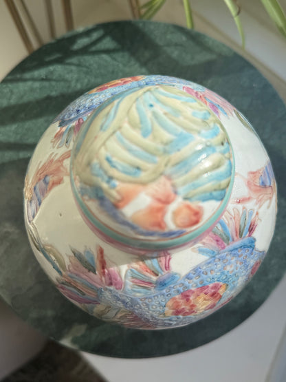 Vintage Pastel Fish Ginger Jar