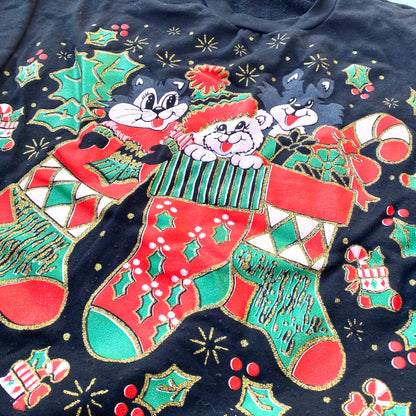 Vintage Cat Holiday Sweatshirt - XL