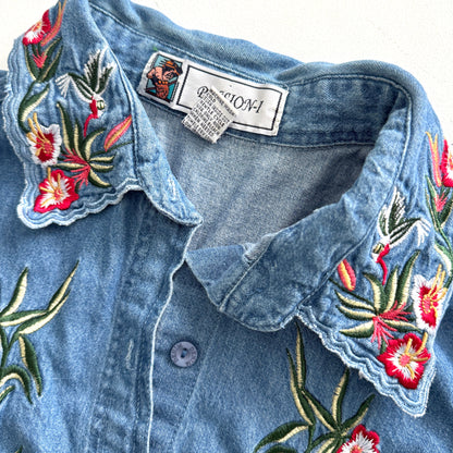 Vintage Passion - I, Denim Floral Button Down Shirt