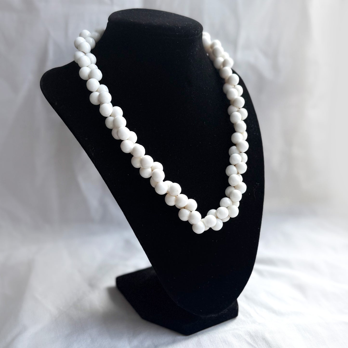 Vintage White Beaded Cluster Necklace