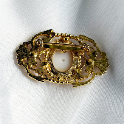 Secondhand Filagree Style Gold Tone & Pearl Brooch
