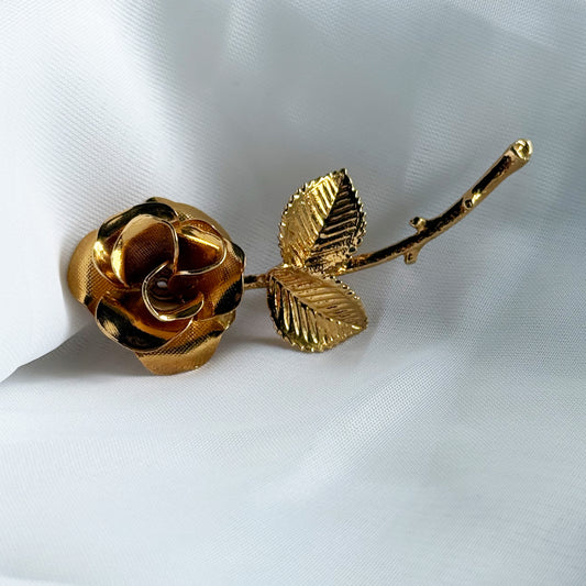 Vintage Gold Tone Rose Brooch