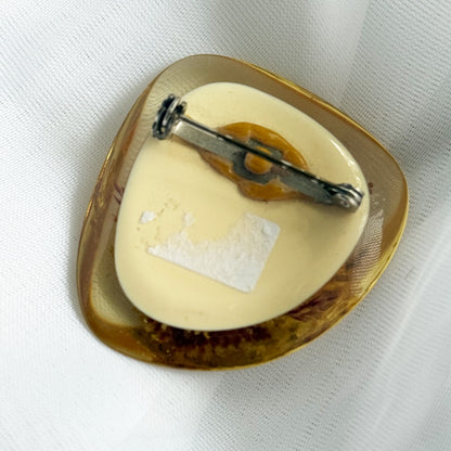 Vintage Lucite Style Dried Flower Brooch