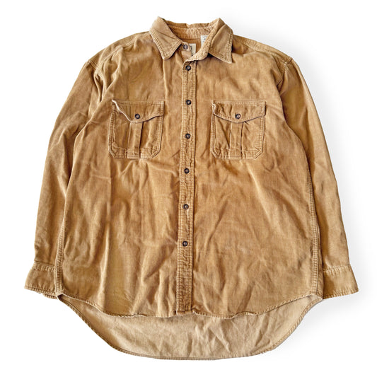 Brown button-up shirt with two chest pockets on a white background