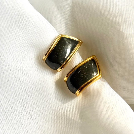 Secondhand Black & Gold Toned Earrings