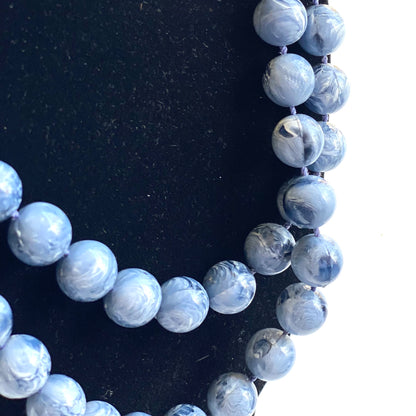 Marbled Blue Beaded Vintage Necklace