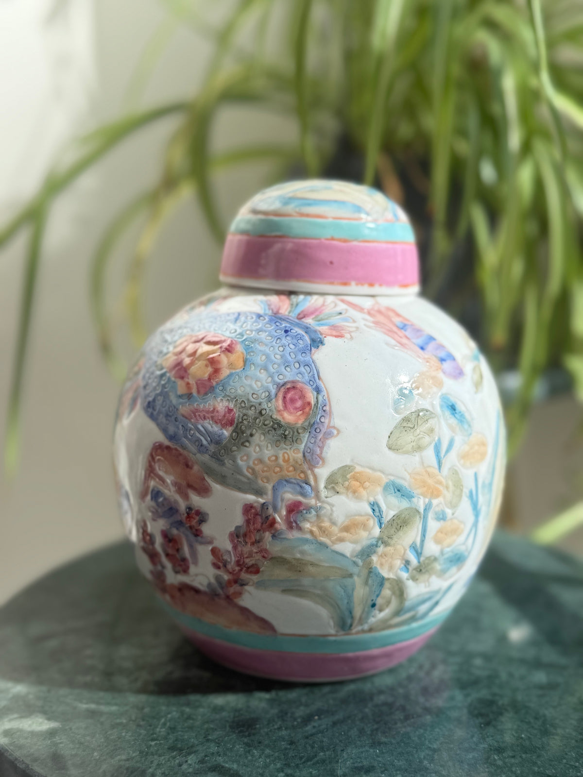 Vintage Pastel Fish Ginger Jar