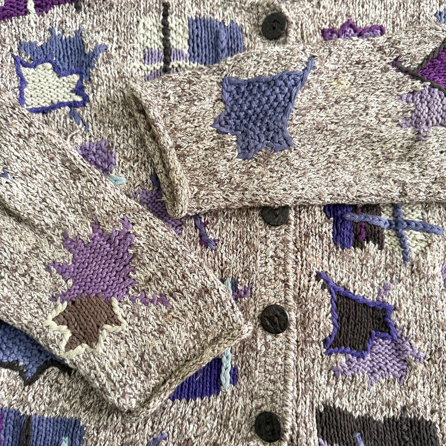 Vintage Sigrid Olsen, Hand Knit Purple Patchwork Cardigan