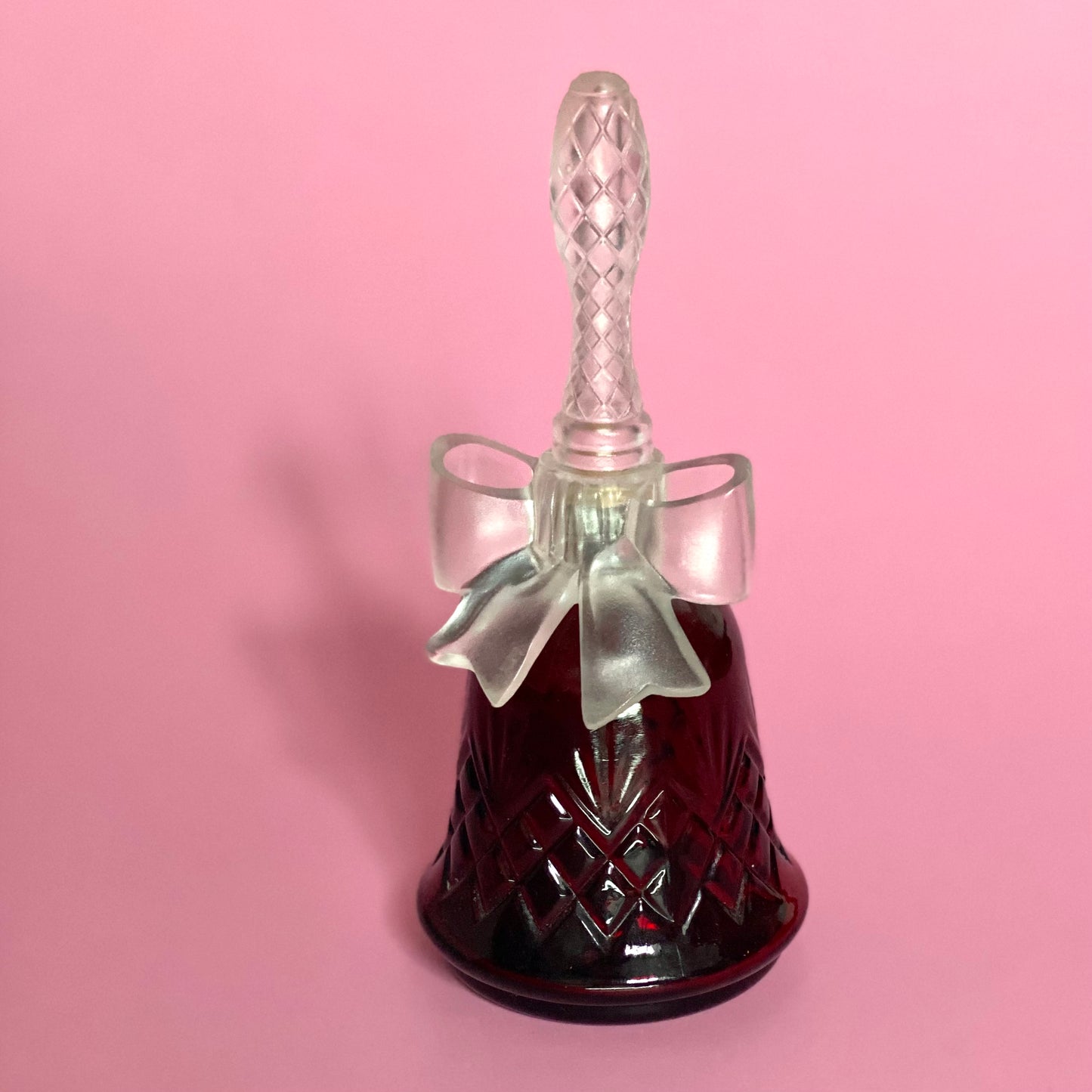 Vintage Avon 1970s Bell with a Bow - Crystalsong Glass Collectable Red Bottle