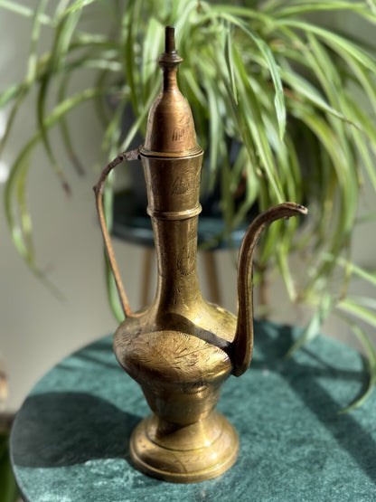 Vintage Engraved Brass Pitcher / Ewer