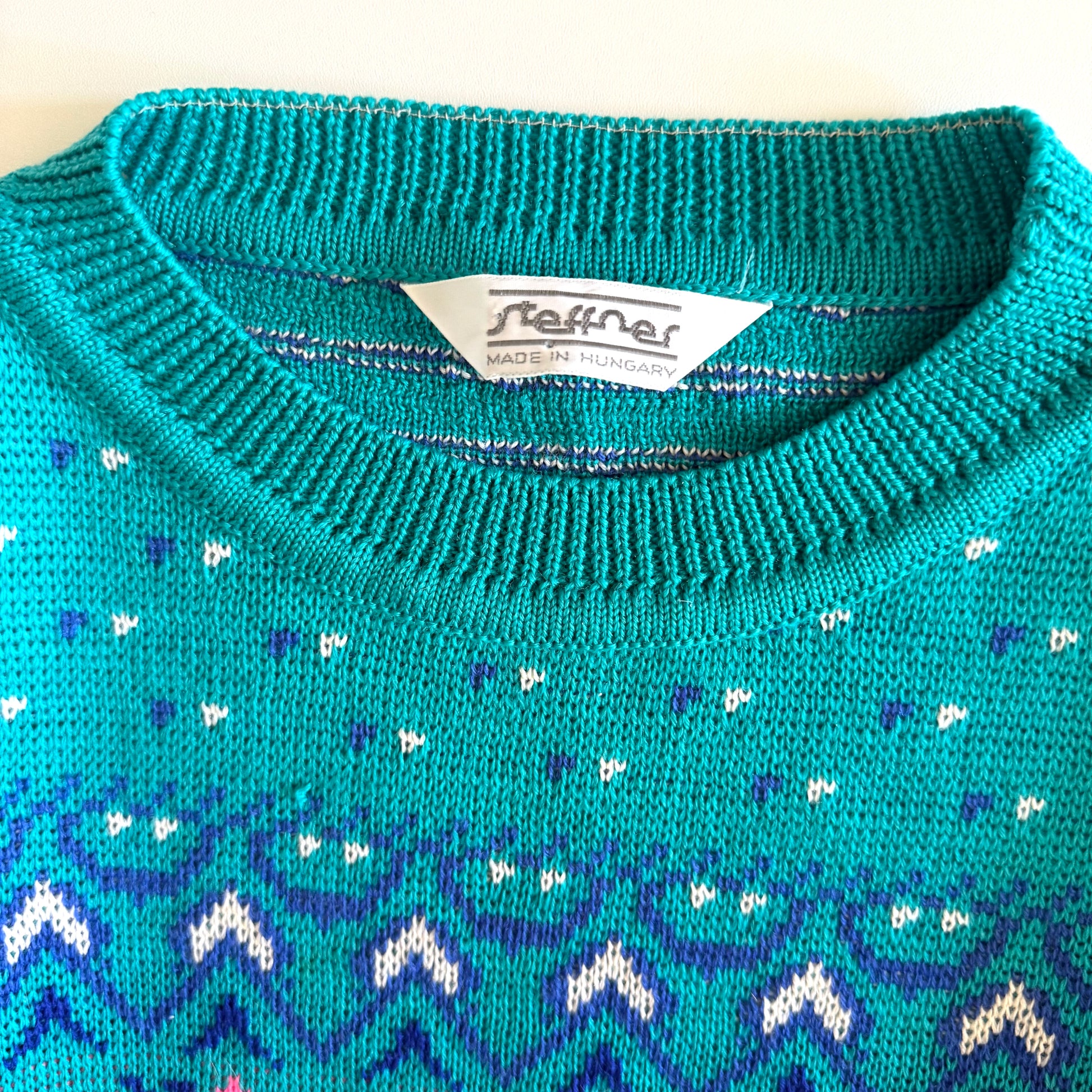 Close up of the clothing product tag, brand name STEFFNER, and "MADE IN HUNGRY" are on it. 
