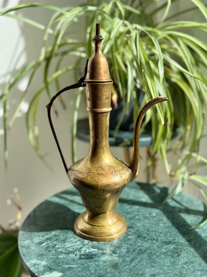 Vintage Engraved Brass Pitcher / Ewer