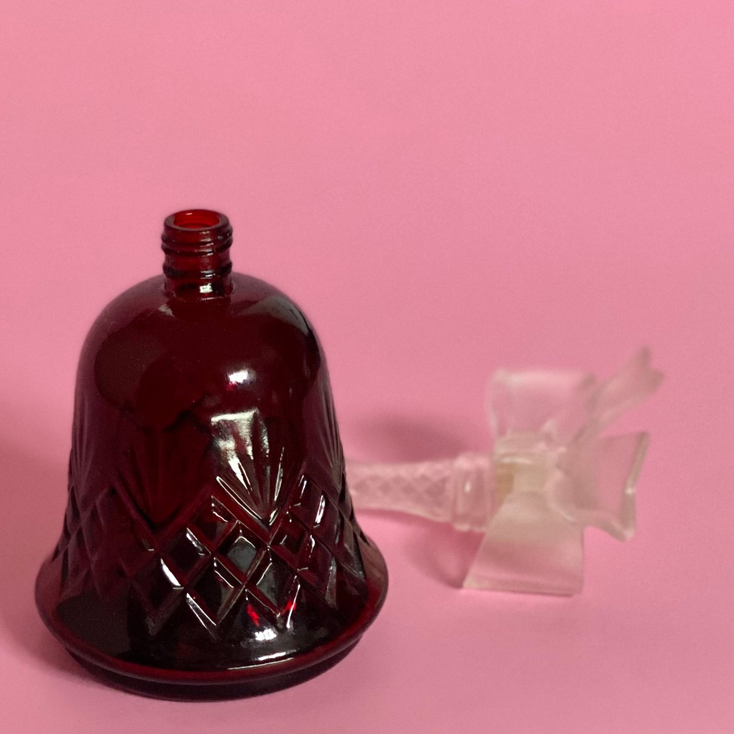 Vintage Avon 1970s Bell with a Bow - Crystalsong Glass Collectable Red Bottle