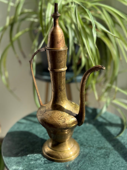 Vintage Engraved Brass Pitcher / Ewer