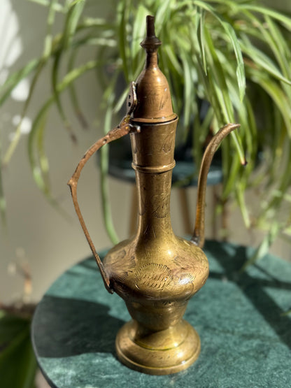 Vintage Engraved Brass Pitcher / Ewer