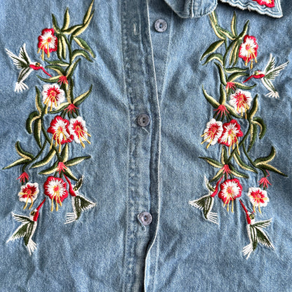 Vintage Passion - I, Denim Floral Button Down Shirt