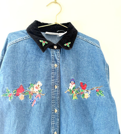 Vintage Basic Editions, Holiday Denim Button Up Shirt