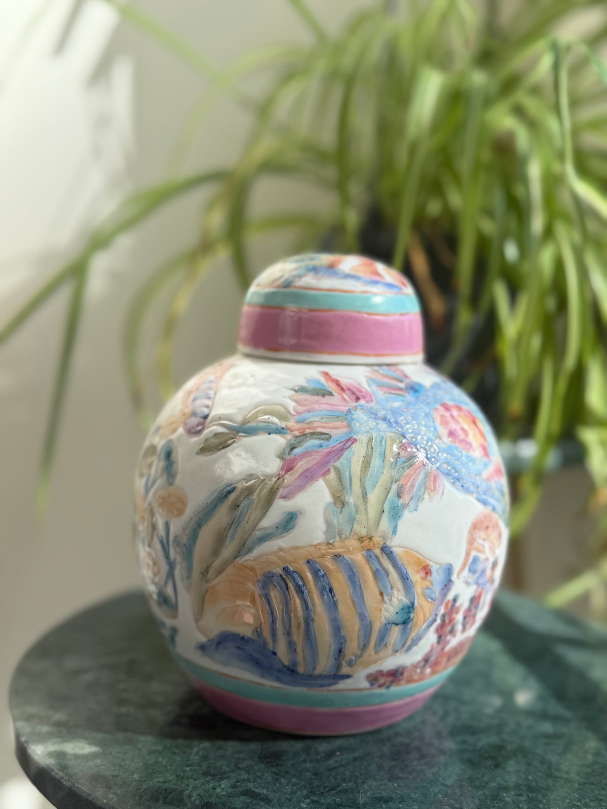 Vintage Pastel Fish Ginger Jar