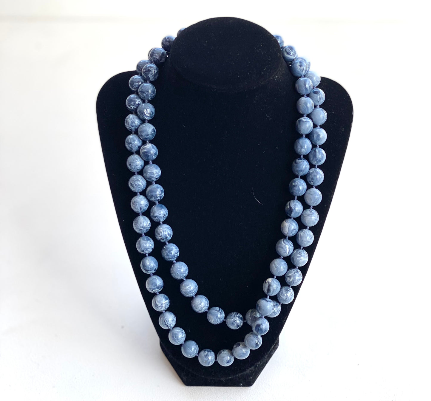 Marbled Blue Beaded Vintage Necklace