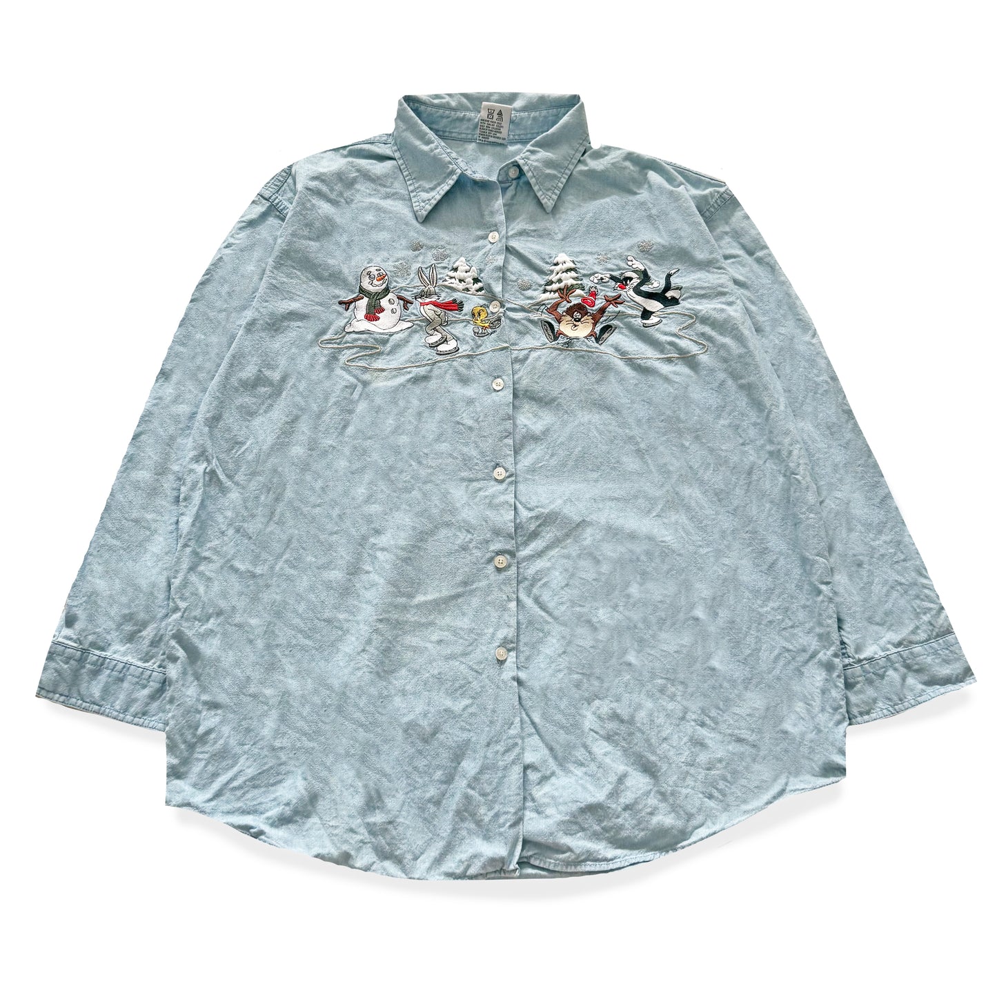 Vintage Looney Tunes, Christmas Denim Button Up Shirt