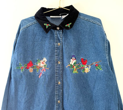 Vintage Basic Editions, Holiday Denim Button Up Shirt