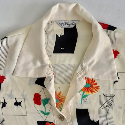 Vintage Wing Lee, Flower Button Down Short Sleeve Shirt