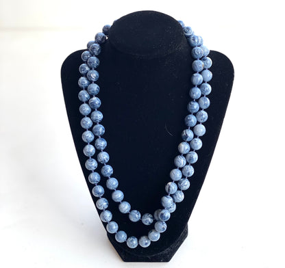 Marbled Blue Beaded Vintage Necklace