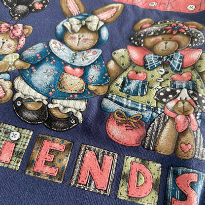 Vintage Patchwork Bunny, Bear, & Cat Friendship Sweatshirt