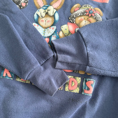 Vintage Patchwork Bunny, Bear, & Cat Friendship Sweatshirt