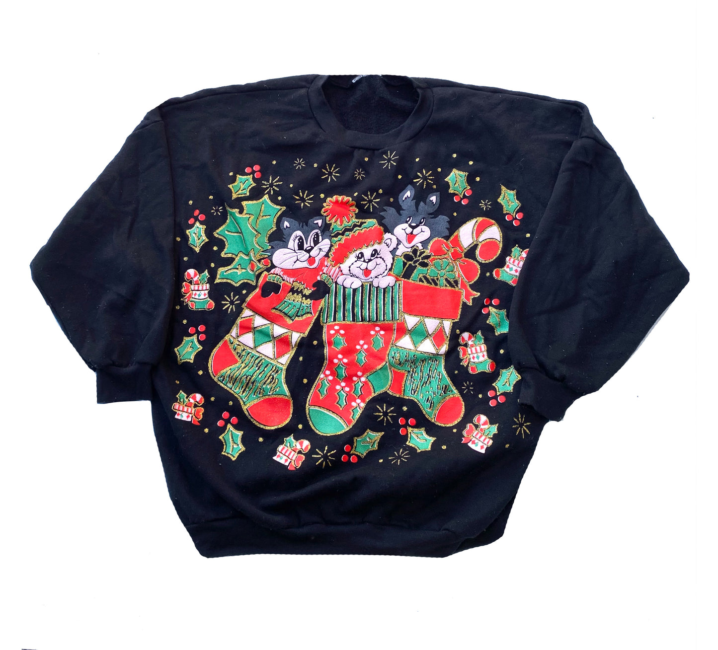 Vintage Cat Holiday Sweatshirt - XL