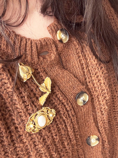 Secondhand Filagree Style Gold Tone & Pearl Brooch