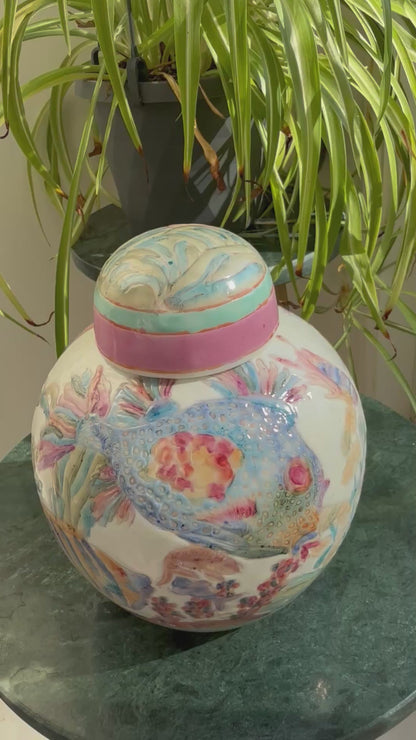 Vintage Pastel Fish Ginger Jar