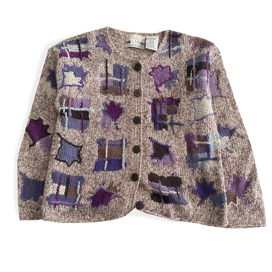 Vintage Sigrid Olsen, Hand Knit Purple Patchwork Cardigan