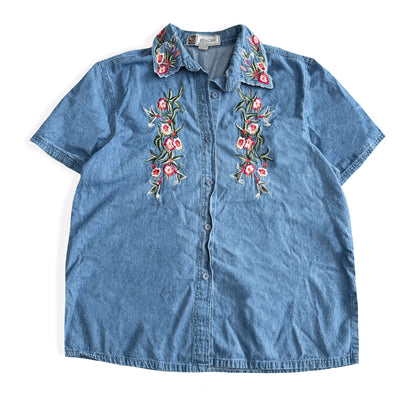 Vintage Passion - I, Denim Floral Button Down Shirt