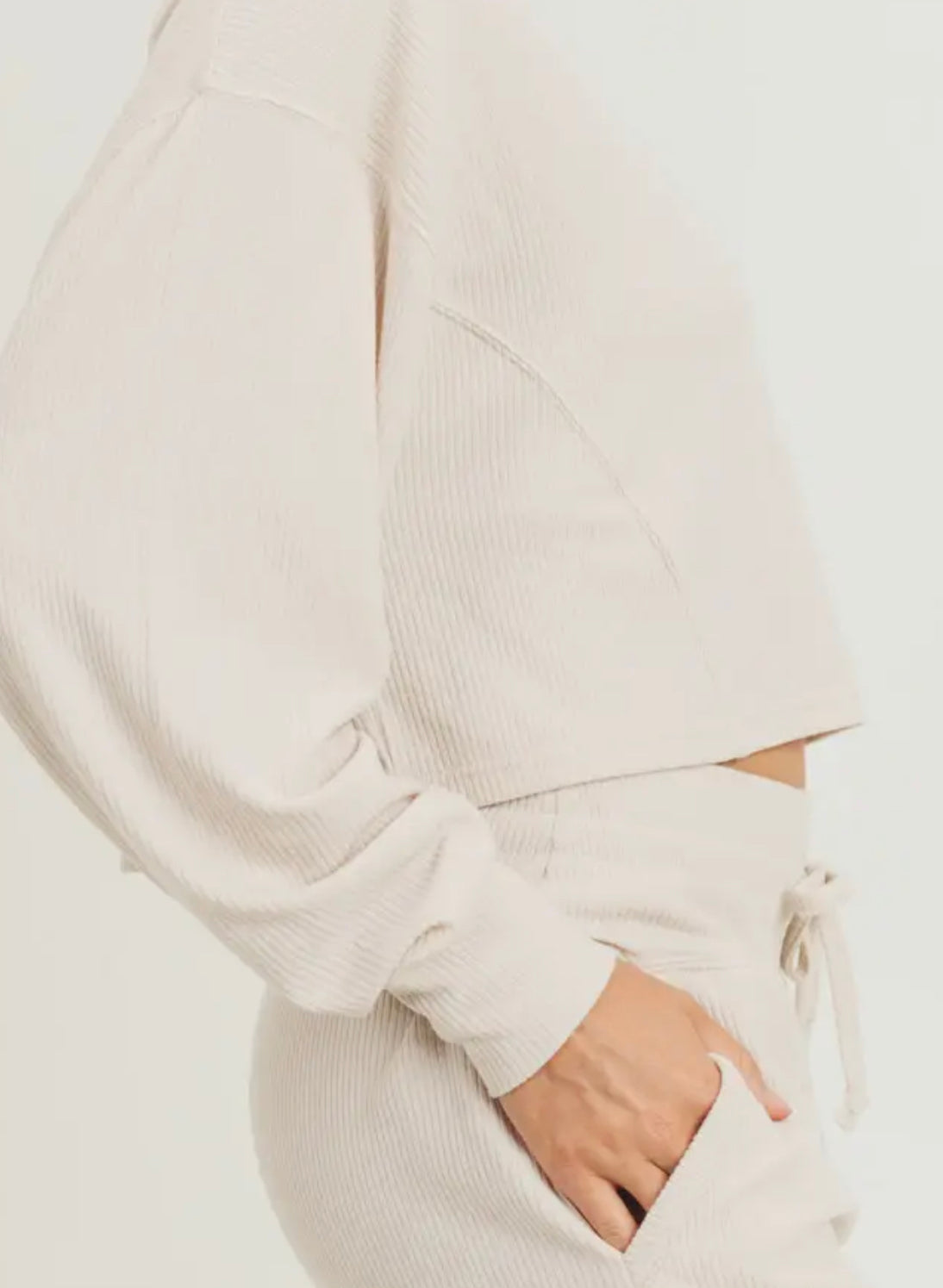 Neutral Ribbed Loungewear Top