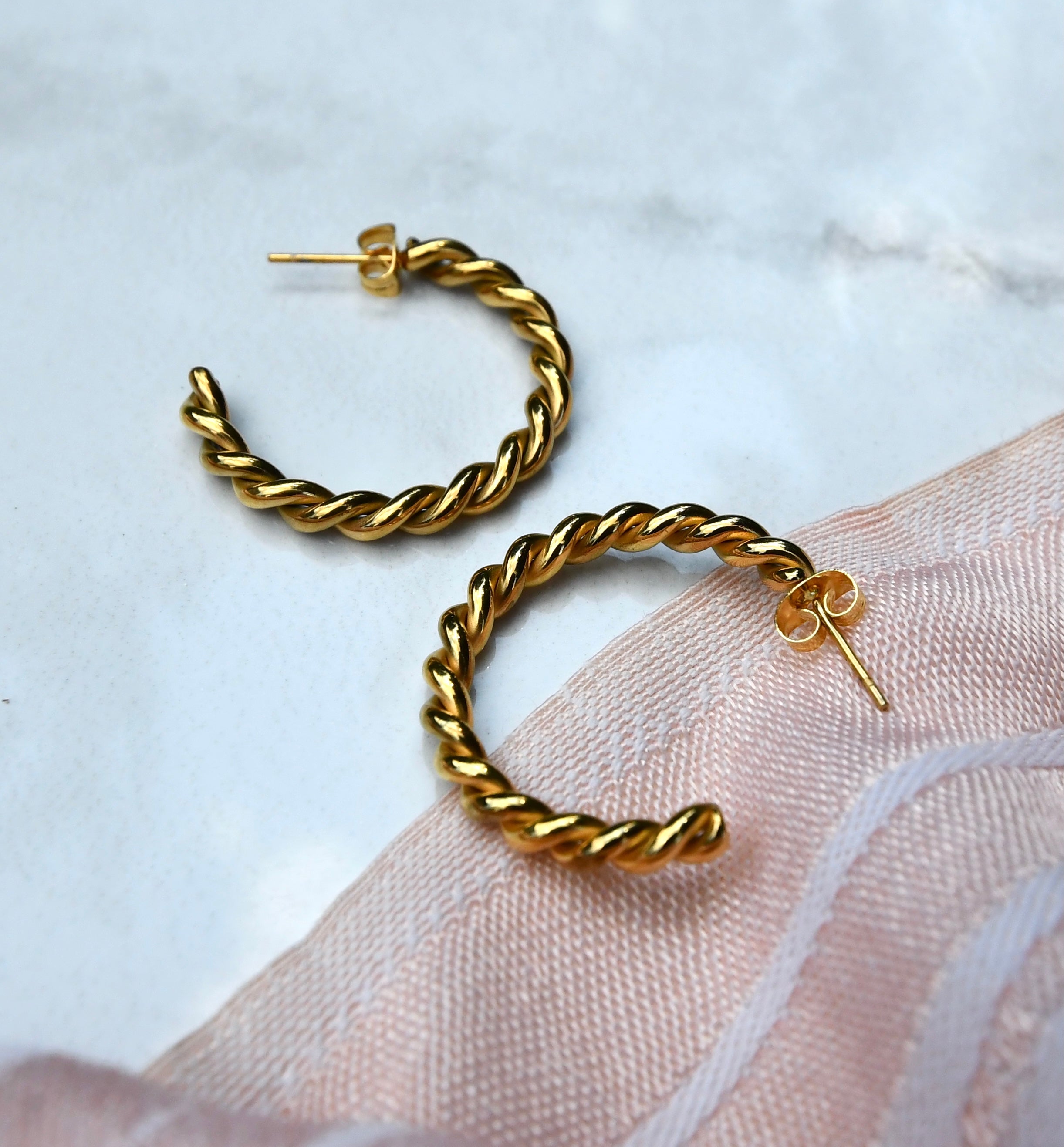 Twist Open Hoop Earrings, Gold Plated