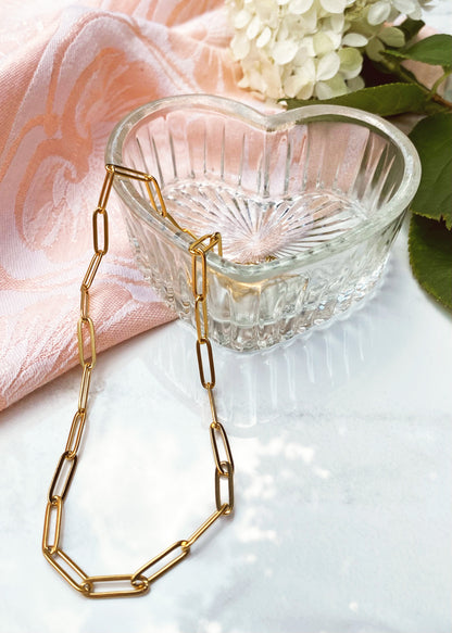 Paperclip Chain Necklace, Gold Plated