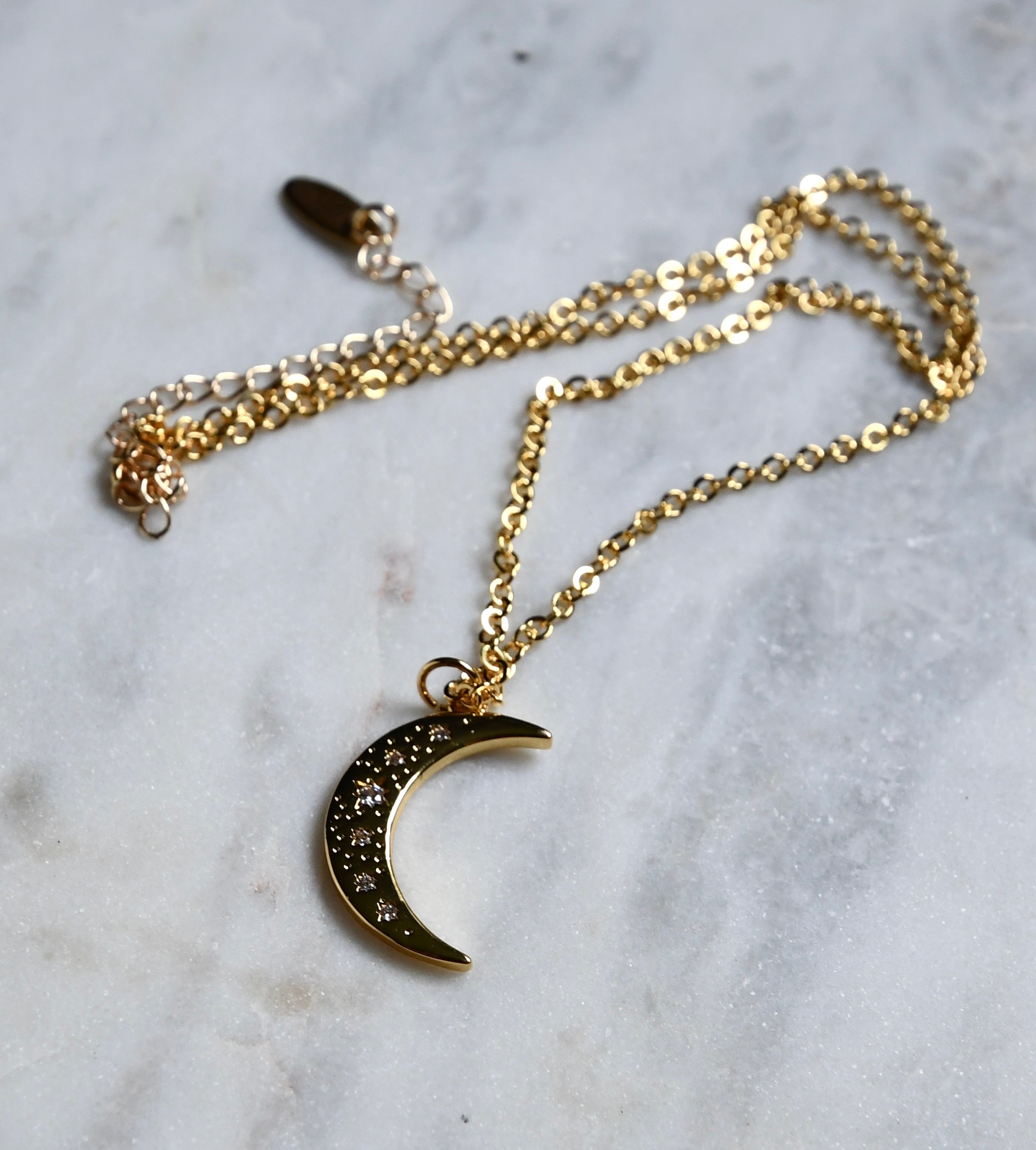 Crescent Moon with Starburst Necklace, Gold Plated